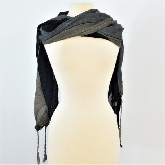Urban Outfitters Pins Needles Evening Cocktail Scarf Scarves Black Tan Tassel - Picture 9 of 10